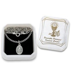 Komunijny zestaw srebrny pr. 925 Cudowny medalik Matka Boża Niepokalana łańcuszek pudełko ML001/L55-45/P22