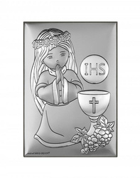 Obrazek Srebrny Pamiątka I Komunii dla dziewczynki prostokąt DS137A