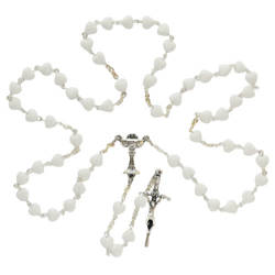 Różaniec komunijny białe serduszka RCM04