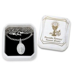 Komunijny zestaw srebrny pr. 925 Cudowny medalik Matka Boża Niepokalana łańcuszek pudełko ML002/L55-45/P22