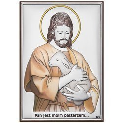 Obrazek Srebrny Pamiątka I Komunii prostokąt z podpisem kolor DS29C