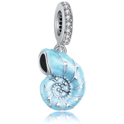 Charms srebrny muszla zawieszka niebieska pr 925 cyrkonie PAN018