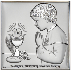 Obrazek Srebrny Pamiątka I Komunii dla chłopca prostokąt z podpisem Dono DS48O