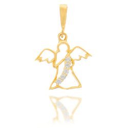 Złota przywieszka pr. 585 Aniołek z szarfą z cyrkonii ZP006