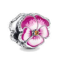 Srebrna przywieszka pr 925 Charms Różowy Kwiat bratek PAN153