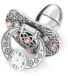 Smoczek srebrny pr. 925 różowe cyrkonie Chrzest Narodziny Dziecka SM14