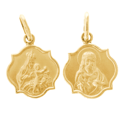 Złoty medalik pr. 585 Szkaplerz Matka Boska Szkaplerzna koniczynka satyna ZM011