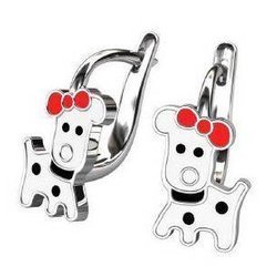 Srebrne kolczyki pr. 925 angielskie zapięcie dalmatyńczyk z kokardą PSOK0012