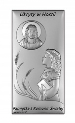 Obrazek Srebrny Pamiątka I Komunii dla dziewczynki prostokąt z podpisem DS136A