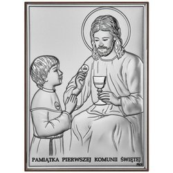 Obrazek Srebrny Pamiątka I Komunii dla chłopca prostokąt z podpisem DS45O