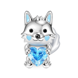 Srebrna przywieszka pr 925 Charms wilk wilczek niebieskie serce PAN235