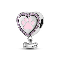 Srebrna przywieszka pr 925 Charms serce różowa łapa psa PAN237