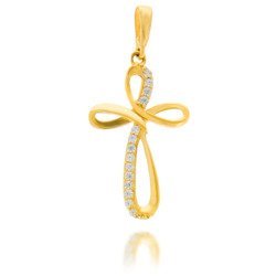 Złoty krzyżyk pr. 585 Krzyżyk pętelki cyrkonie ZK012