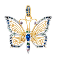 Złota przywieszka pr. 585 - motyl - kolorowe cyrkonie - ZMTL01W