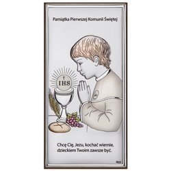 Obrazek Srebrny Pamiątka I Komunii dla chłopca prostokąt z podpisem kolor DS30CO