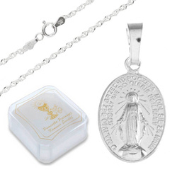 Zestaw srebrny pr. 925 medalik Matka Boża Niepokalana Cudowny medalik łańcuszek pudełko MM002/SINGCHR025/P22