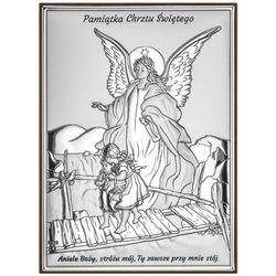Obrazek srebrny Anioł na kładce Pamiątka Chrztu Świętego DS41