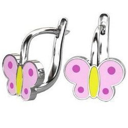 Srebrne kolczyki pr. 925 angielskie zapięcie różowy motyl PSOK0007