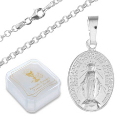 Zestaw srebrny pr. 925 medalik Matka Boża Niepokalana Cudowny medalik łańcuszek pudełko MM002/ROLO050/P22