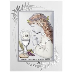 Obrazek Srebrny Pamiątka I Komunii dla dziewczynki prostokąt z podpisem DS04FOCA