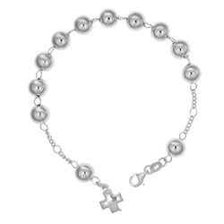 Różaniec srebrny - bransoletka różańcowa na rękę, dziesiątek, kulka 8 mm, rodowane srebro pr. 925 BRP49