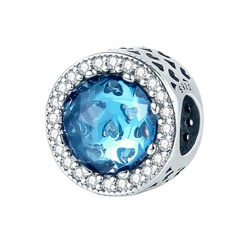 Srebrna przywieszka pr 925 Charms kamień okrągły kryształ niebieski cyrkonie PAN216