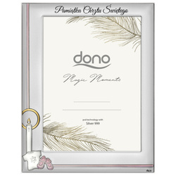 Ramka srebrna Pamiątka Chrztu Świętego różowa dla dziewczynki DS107CR