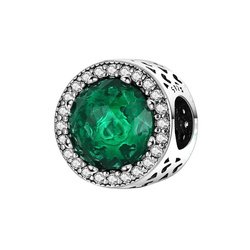 Srebrna przywieszka pr 925 Charms kamień okrągły kryształ zielony cyrkonie PAN215