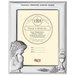 Ramka Srebrna Pamiątka I Komunii prostokąt z podpisem DS06A