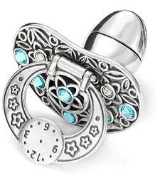 Smoczek srebrny pr. 925 niebieskie cyrkonie Chrzest Narodziny Dziecka SM16