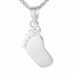 Srebrna przywieszka pr. 925 rodowana - stópka z białą cyrkonią AKC06