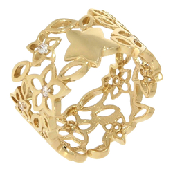 Złoty pierścionek szeroki ażurowy kwiaty z cyrkoniami złoto pr. 585 ZP002