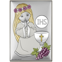 Obrazek Srebrny Pamiątka I Komunii dla dziewczynki prostokąt  kolor DS137CA