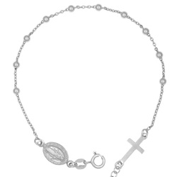 Różaniec srebrny rodowany - bransoletka różańcowa na rękę, dziesiątek, kulka gładka 3 mm, srebro pr. 925 BRS33