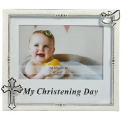 Ramka pamiątka chrztu - beżowa, krzyż 473-3358