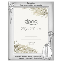Ramka Srebrna Pamiątka Sakramentu Bierzmowania prostokąt z podpisem DS102