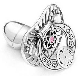 Smoczek srebrny pr. 925 różowa cyrkonia Chrzest Narodziny Dziecka SM18