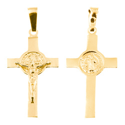 Złoty krzyżyk pr. 585 - Krzyż św. Benedykta z wizerunkiem Jezusa ZK302
