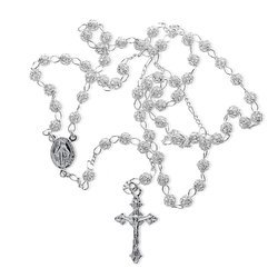 Różaniec srebrny - 5 dziesiątek na szyję, ażurowy rodowany 13,6-14,00 g, srebro pr. 925 RC024