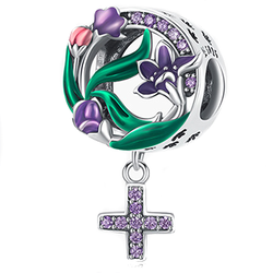 Srebrna przywieszka pr 925 Charms kulka kwiaty z krzyżykiem PAN095