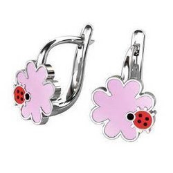Srebrne kolczyki pr. 925 angielskie zapięcie biedronka na różowym kwiatku PSOK0020