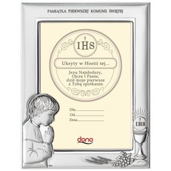 Ramka Srebrna Pamiątka I Komunii prostokąt z podpisem DS06O