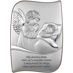 Obrazek srebrny Aniołek nad dzieckiem z podpisem 6726