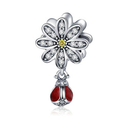 Srebrna przywieszka pr 925 Charms kwiatek stokrotka biedronka PAN078