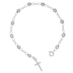 Różaniec srebrny - bransoletka różańcowa na rękę, dziesiątek, rodowane srebro pr. 925 BRP47