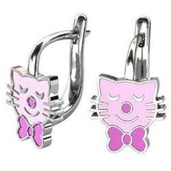 Srebrne kolczyki pr. 925 angielskie zapięcie różowy kot z kokardką PSOK0003