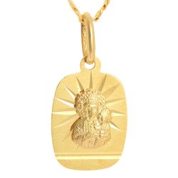 Złoty medalik pr. 585 Matka Boska Częstochowska prostokąt promienie ZM051