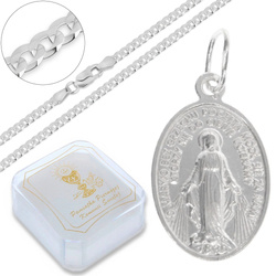 Srebrny Zestaw Komunijny Cudowny Medalik Łańcuszek Pudełko ML002/GDSEP60-50/P22