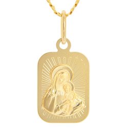 Złoty medalik pr. 585 Matka Boska z dzieciątkiem  prostokąt ZM084