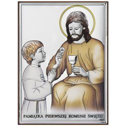 Obrazek Srebrny Pamiątka I Komunii dla chłopca prostokąt z podpisem DS45CO